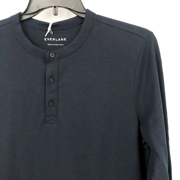 EVERLANE Men's Premium Weight Henley Shirt Large Navy Blue Long Sleeves NWT - Picture 5 of 9